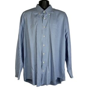 Peter Millar Shirt Men's  XXL Blue Long Sleeve Button Down Cotton‎ Plaid Classic